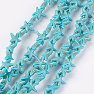 Synthetic Turquoise Beads Strands, Starfish/Sea Stars, Dyed & Heated, Deep Sky Blue, 14~15x14~15x5mm, Hole: 1.5mm, about 36~38pcs/strand, 14.57 inch~14.96 inch(37~38cm)(G-E456-06A-15mm)