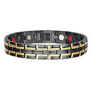 SHEGRACE Stainless Steel Watch Band Bracelets, Gunmetal & Real 18K Gold Plated, 8-5/8 inch(22cm)(JB649C)