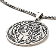 201 Stainless Steel Pendant Necklaces, Flat Round, 23.23 inch(59cm), Flat Round: 38x35x2mm(NJEW-M212-01F-ASP)