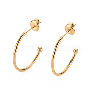 304 Stainless Steel Stud Earrings, Half Hoop Earrings, with Round Beads and Ear Nuts, Semicircular, Real 14K Gold Plated, 24x24x1.5mm, Pin: 0.8mm(STAS-S116-272E-G)