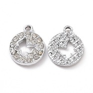 Alloy Crystal Rhinestone Pendants, Flat Round with Hollow Out Butterfly Charms, Platinum, 19x15x3mm, Hole: 2mm(ALRI-C008-30P)