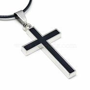 Alloy Enamel Pendant Necklaces, with Waxed Cord and Iron End Chains, Cross, Black, 17.3 inch(44cm)(NJEW-S381-095)