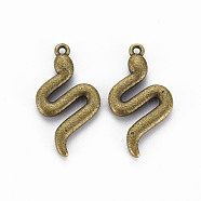 Tibetan Style Alloy Pendants, Cadmium Free & Lead Free, Snake, Antique Bronze, 24x13x3mm, Hole: 1.2mm(TIBEP-N010-003AB-RS)
