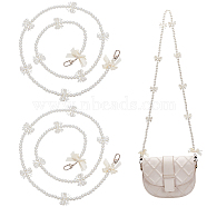 WADORN 2Pcs ABS Plastic Imitation Pearl Beaded Bag Handles, with Bowknot Ornamentt, Alloy Swivel Clasps, for Crossbody Bag Straps Replacement Accessories, White, 117.5cm(FIND-WR0006-62)