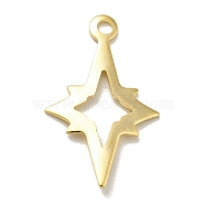 Brass Pendants, Long-Lasting Plated, Cadmium Free & Lead Free, Star, Real 24K Gold Plated, 21.5x13.5x0.6mm, Hole: 1.6mm(KK-H435-19G)