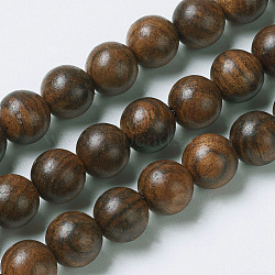 Natural Yellow Rosewood Beads, Round, Coconut Brown, 6mm, Hole: 1mm, about 63pcs/strand, 14.9 inch(38cm)(X-WOOD-J001-01-6mm)