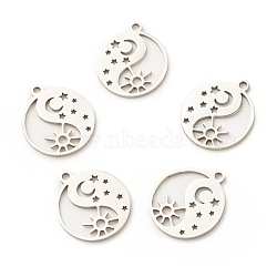 Non-Tarnish 201 Stainless Steel Pendants, Yin Yang with Moon & Star & Sun, Stainless Steel Color, 17x14.5x1mm, Hole: 1.5mm(STAS-G258-05P)