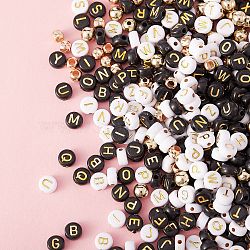 1200Pcs 3 Style Round CCB Plastic Beads, with Flat Round Acrylic Beads, Light Gold, 7x4mm, Hole: 1.8mm(CCB-SZ0001-07)