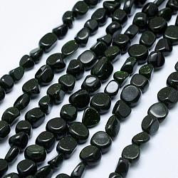 Synthetic Green Goldstone Beads Strands, Tumbled Stone, Nuggets,  6~13x6~8mm, Hole: 1mm, 15.3 inch~15.7 inch(39~40cm)(G-K203-37)