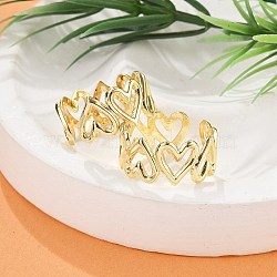 Heart Brass Cuff Rings for Women, Real 18K Gold Plated, 9mm, US Size 7 1/4(17.5mm)(RJEW-B119-01G)