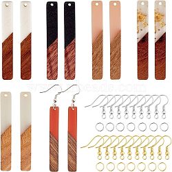 DIY Dangle Earring Making Kits, with Resin & Wood Pendants, Brass Earring Hooks & Jump Rings, Rectangle, Mixed Color(DIY-OC0002-61)