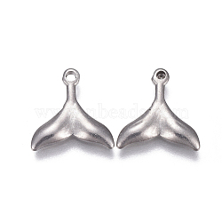 304 Stainless Steel Pendants, Whale Tail Shape, Stainless Steel Color, 11x11x1.5mm, Hole: 1.2mm(STAS-F207-06P-A)