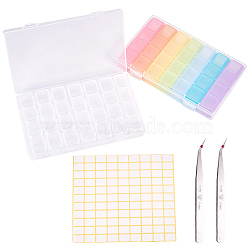 PVC Plastic Nail Art Tool Box, Multi-function Nail Storage Box, Label Paster and 304 Stainless Steel Beading Tweezers, Rectangle, Mixed Color, 17.5x11cm(MRMJ-PH0001-03)