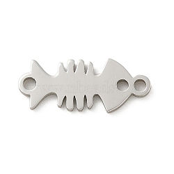 201 Stainless Steel Laser Cut Connector Charms, Stainless Steel Color, Fish Bone, 6x15x1mm, Hole: 1.4mm(STAS-R133-02P-12)