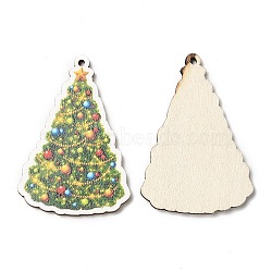 Single Face Christmas Printed Wood Big Pendants, Christmas Tree Charms, Green, 54.5x37.5x2.5mm, Hole: 2mm(WOOD-D025-40)