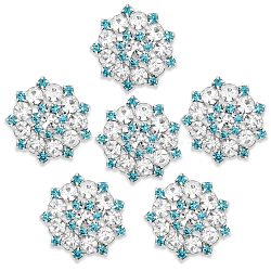 6Pcs 1-Hole Alloy Rhinestone Shank Buttons, Flower, Aquamarine, 22.5~23x5mm, Hole: 1.2mm(BUTT-CA0001-16B)