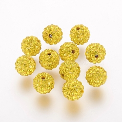 Polymer Clay Rhinestone Beads, Grade A, Round, Pave Disco Ball Beads, Citrine, 10x9.5mm, Hole: 1.5~1.8mm(X-RB-K050-10mm-C29)