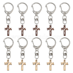 20Pcs Wood Cross Pendant Decorations, with Alloy Keychain Clasps, Platinum, Mixed Color, 73mm(HJEW-YW00293)