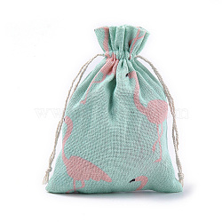 Polycotton(Polyester Cotton) Packing Pouches Drawstring Bags, with Crane Printed, Colorful, 18x13cm(ABAG-T007-02E)