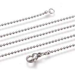 304 Stainless Steel Ball Chain Necklaces, with Lobster Claw Clasps, Stainless Steel Color, 18.3 inch(46.5cm), 1.4mm(NJEW-F249-02P)