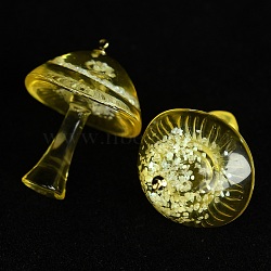 Luminous Epoxy Resin Mushroom Pendants, Glow in the Dark, with Brass Finding, Yellow, 34x24mm, Hole: 1.4mm(RESI-C054-01A)