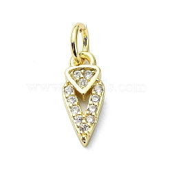 Brass Micro Pave Cubic Zirconia Pendants, with Jump Ring, Real 18K Gold Plated, Arrows Charm, Clear, 12x5x2mm, Hole: 3mm(KK-H475-54G-02)