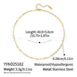European 2.8MM 304 Stainless Steel Oval Link Chain Necklaces, Real 18K Gold Plated, 15.75 inch(40cm)(GN2970-1)