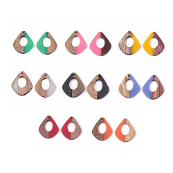 Resin & Wood Pendants, Two Tone, teardrop, Mixed Color, 32.5x27.5x2.5~4mm, Hole: 1.5mm(RESI-S358-06-M)