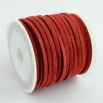 Faux Suede Cord, Faux Suede Lace, Red, 3x1.5mm, about 5.46 yards(5m)/roll, 25rolls/bag