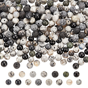 300Pcs 15 Styles Natural & Synthetic Mixed Gemstone Round Beads, Mixed Dyed and Undyed, 6~6.5mm, Hole: 0.8~1.2mm, about 20pcs/style