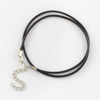 Waxed Cotton Cord Necklace Making, with Alloy Lobster Claw Clasps and Iron End Chains, Platinum, Coconut Brown, 17.3 inch