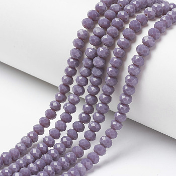 Opaque Solid Color Glass Beads Strands, Faceted, Rondelle, Medium Purple, 6x5mm, Hole: 1mm, about 87~90pcs/strand, 17~17.5 inch(42.5~43.75cm)