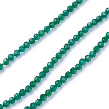 Faceted Glass Beads Strands, Round, Dark Green, 2~2.5mm, Hole: 0.5mm, about 180~200pcs/strand, 14.5~16.1 inch(37~41cm)