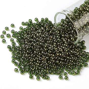 TOHO Round Seed Beads, Japanese Seed Beads, (324) Gold Luster Moss Green, 8/0, 3mm, Hole: 1mm, about 222pcs/bottle, 10g/bottle