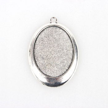 Tibetan Style Alloy Pendant Cabochon Settings, Cadmium Free & Lead Free, Oval, Antique Silver, Tray: 30x40mm, 55x38x3mm, Hole: 3mm
