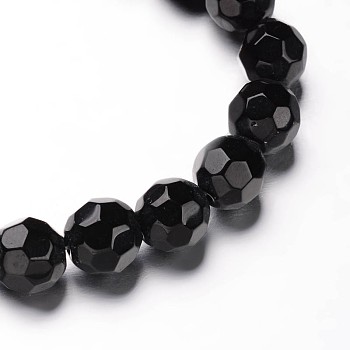 Faceted(32 Facets) Round Glass Bead Strands, Black, 6mm, Hole: 1mm, about 50pcs/strand, 10.6 inch