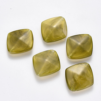 Imitation Gemstone Acrylic Beads, with Glitter Powder, Rhombus, Yellow Green, 30x27.5x11mm, Hole: 2.5mm, Diagonal Length: 30mm, Side Length: 25mm, about 134pcs/500g
