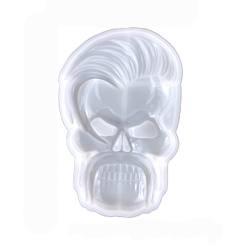 DIY Halloween Themed Display Decoration Silicone Molds, Resin Casting Molds, Skull, White, 156~158x98~103x22mm