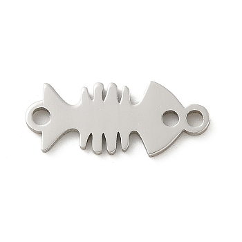 201 Stainless Steel Laser Cut Connector Charms, Stainless Steel Color, Fish Bone, 6x15x1mm, Hole: 1.4mm