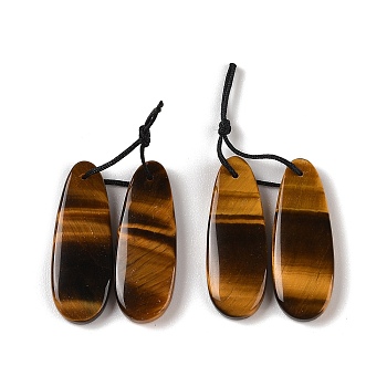 2Pcs Natural Tiger Eye Pendants, Gems Charms, Teardrop, 28x10x3mm, Hole: 1mm