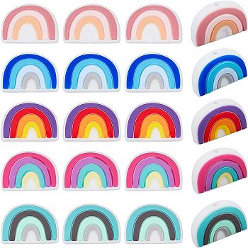 20Pcs 5 Colors Silicone Beads, For Teethers, Rainbow Shaped, Mixed Color, 18x25x9mm, Hole: 2mm, 4pcs/color