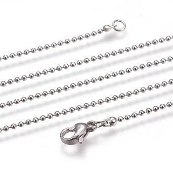 304 Stainless Steel Ball Chain Necklaces, with Lobster Claw Clasps, Stainless Steel Color, 18.3 inch(46.5cm), 1.4mm