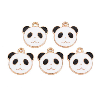 Emaille Anhänger Legierung, cadmiumfrei und bleifrei, Licht Gold, Panda, weiß, 17x16.5x2 mm, Bohrung: 1.6 mm