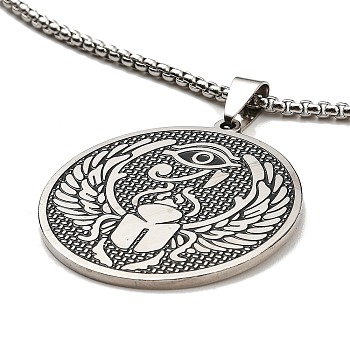 201 Stainless Steel Pendant Necklaces, Flat Round, 23.23 inch(59cm), Flat Round: 38x35x2mm
