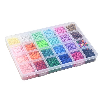 24 Colors Opaque Acrylic Beads, Round, Mixed Color, 6x5mm, Hole: 1.8mm, about 65pcs/color