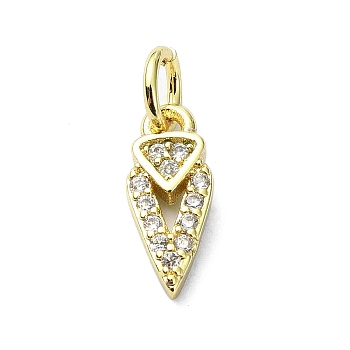 Brass Micro Pave Cubic Zirconia Pendants, with Jump Ring, Real 18K Gold Plated, Arrows Charm, Clear, 12x5x2mm, Hole: 3mm