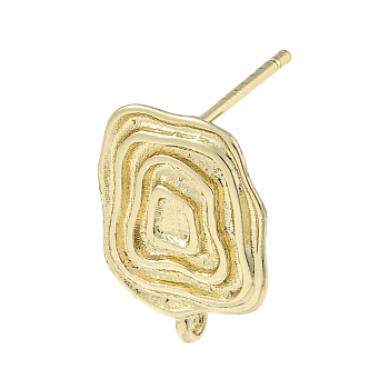 Brass Stur Earring Findings, Irregular Grain, Real 14K Gold Plated, 16x12mm, Hole: 0.7mm, Pin: 12mm