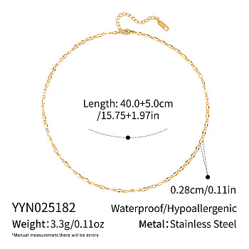 European 2.8MM 304 Stainless Steel Oval Link Chain Necklaces, Real 18K Gold Plated, 15.75 inch(40cm)