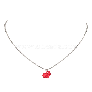 Glass Seed Heart Pendant Necklaces(NJEW-MZ00020-02)-4