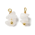 Natural White Jade Pendants, Nuggets Charms with Real 18K Gold Plated Brass Loops, 13~19x7~13x5~7mm, Hole: 1.5~1.6mm(KK-P242-31G-03)